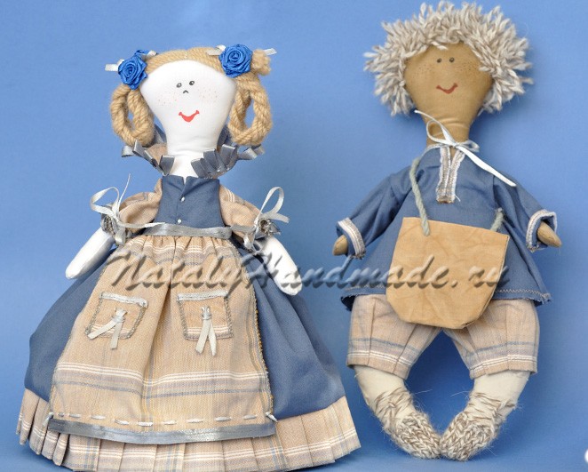 Куклы из ткани Пара в синем